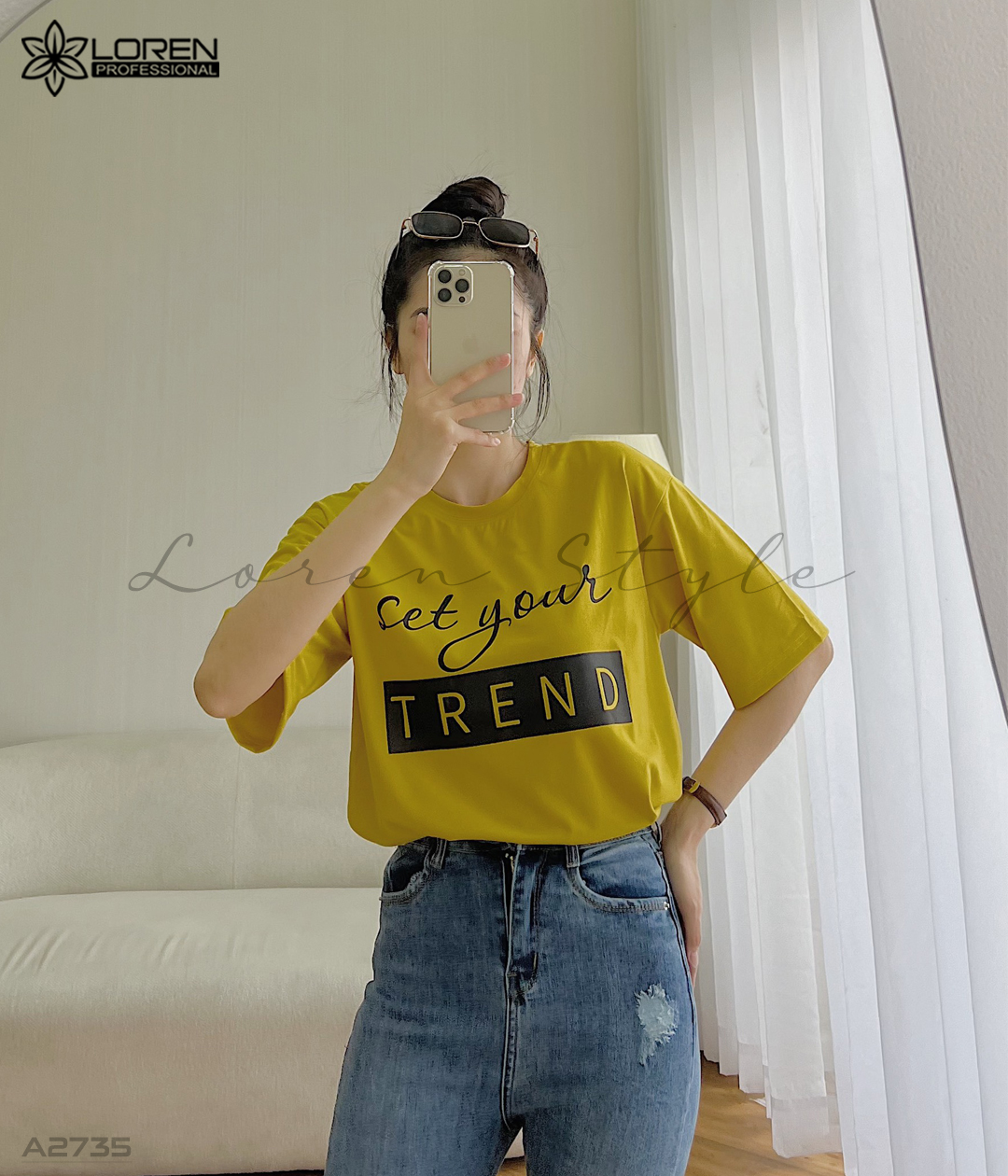 Áo thun nữ LOREN in chữ vàng A2735