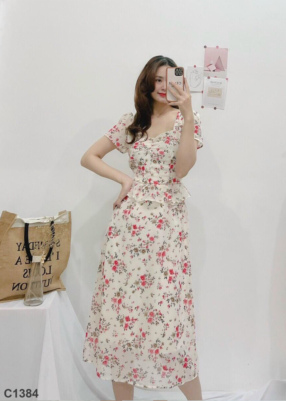 Đầm voan đính cườm nude C1384