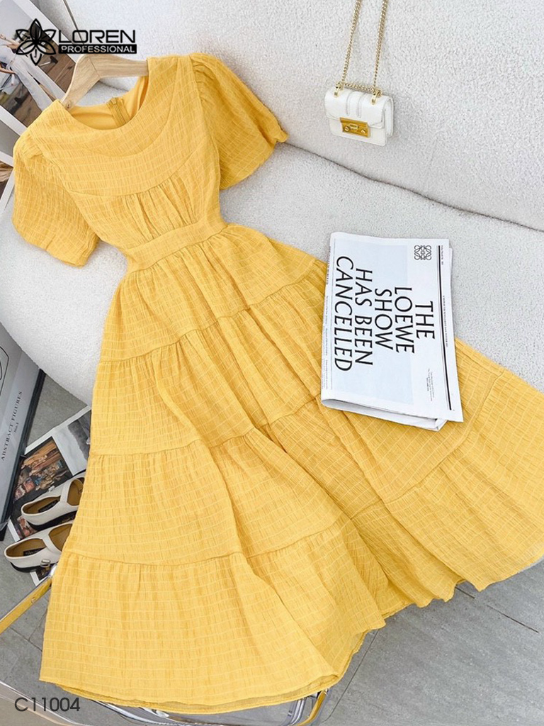 Đầm nữ LOREN midi tay phồng C11004