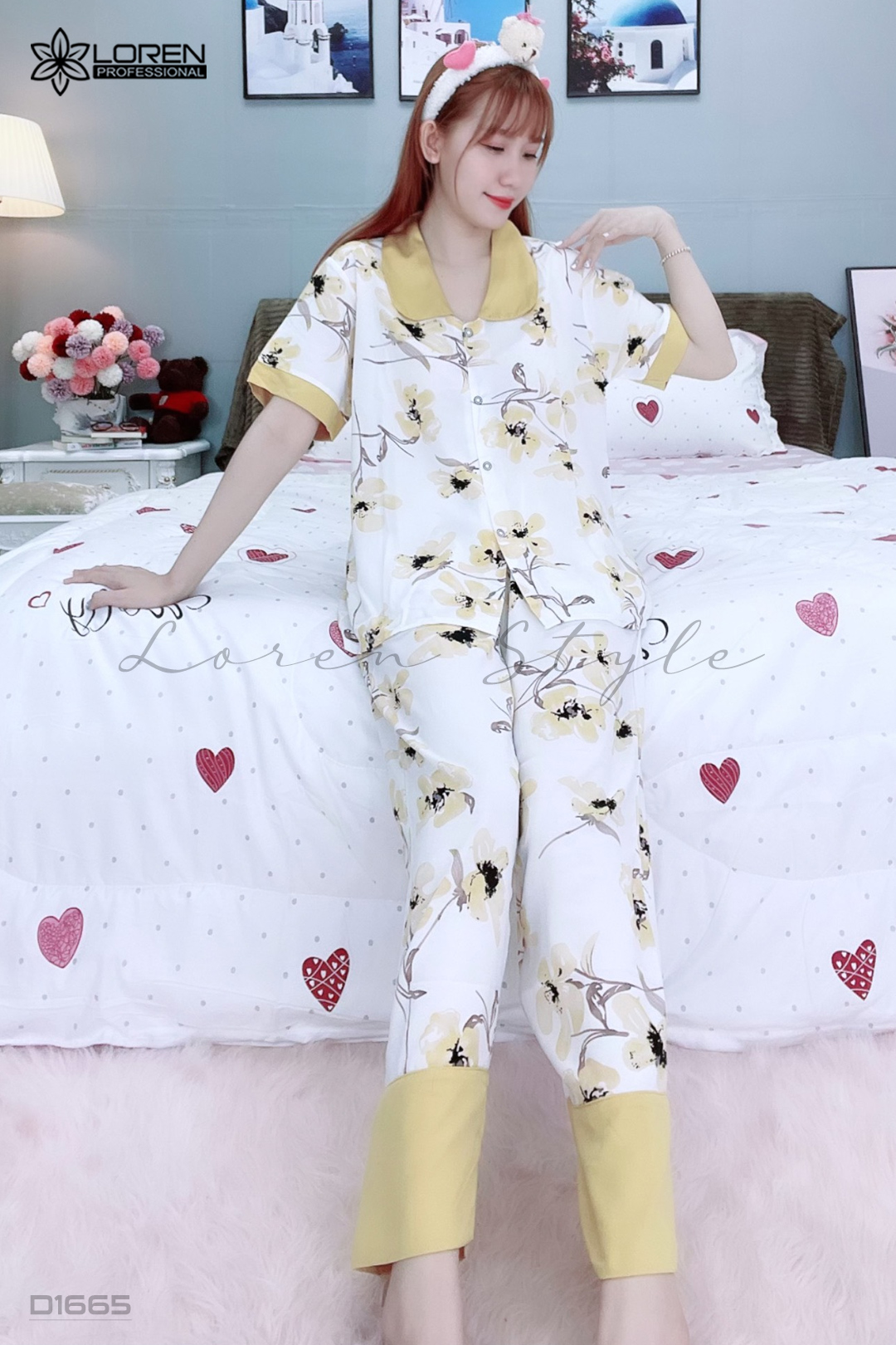 Đồ ngủ pijama tay ngắn quần dài vàng D1665