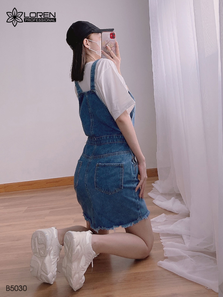 Váy yếm jean LOREN tua xanh B5030