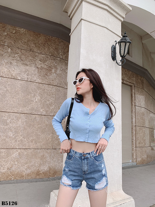 Quần jean short rách tua xanh B5126