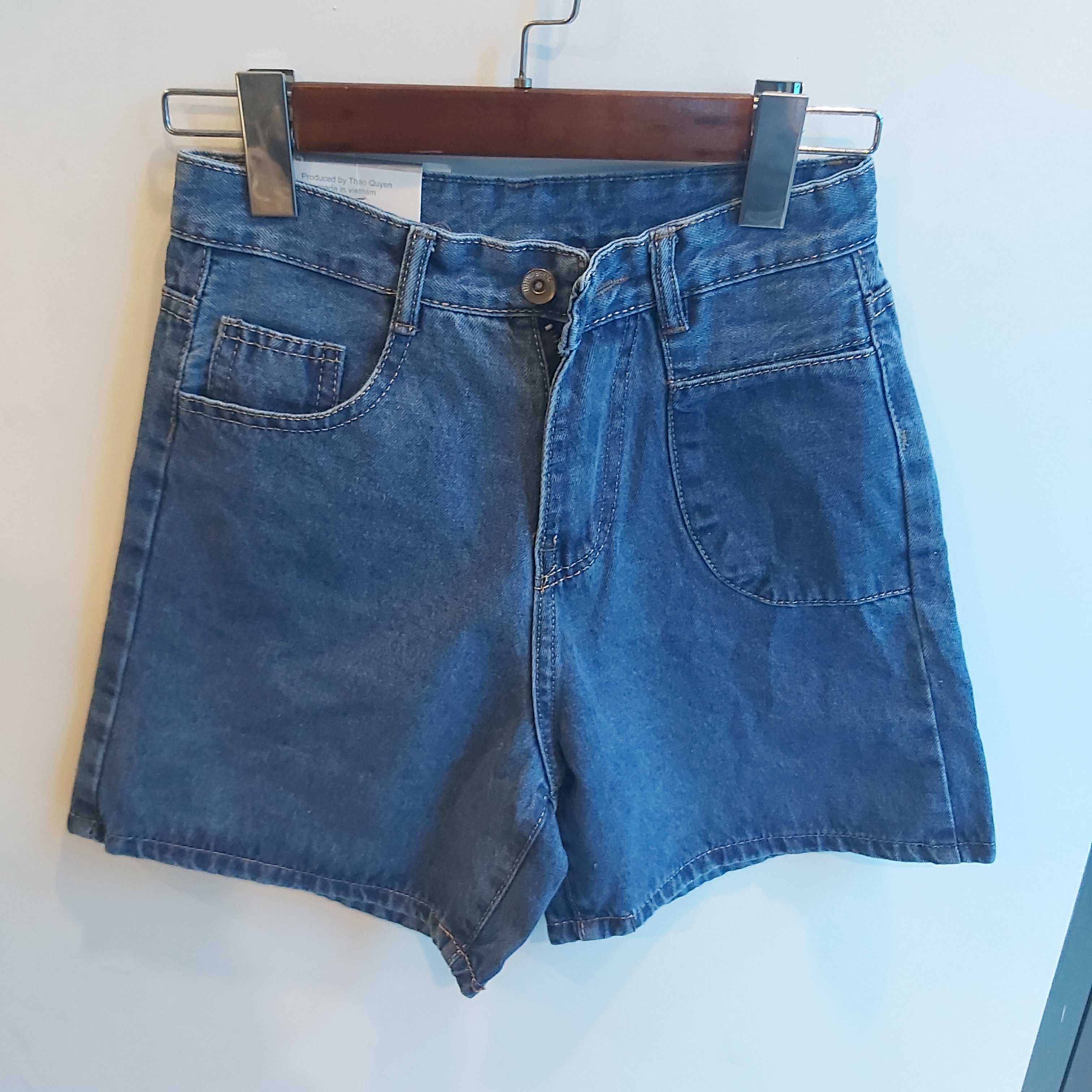 Quần jean ngố kiểu túi trơn xanh B5387