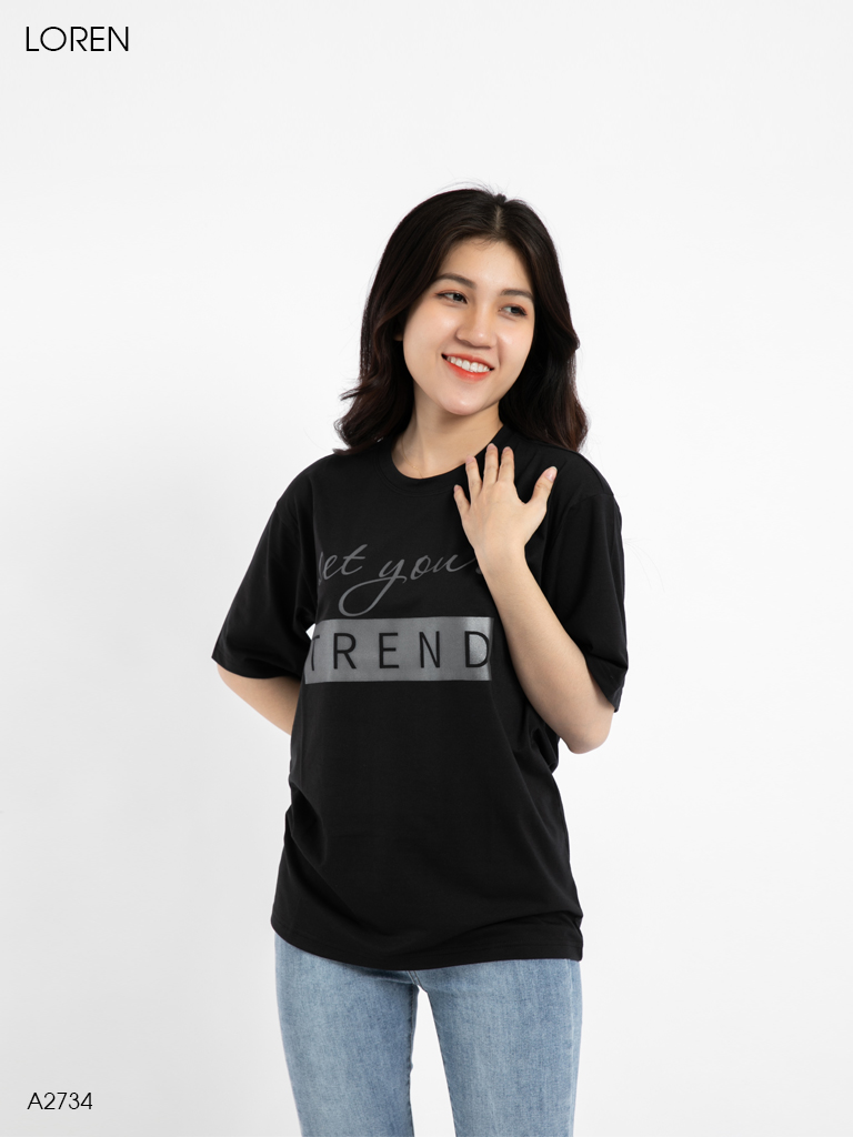 Áo thun nữ LOREN in chữ đen A2734