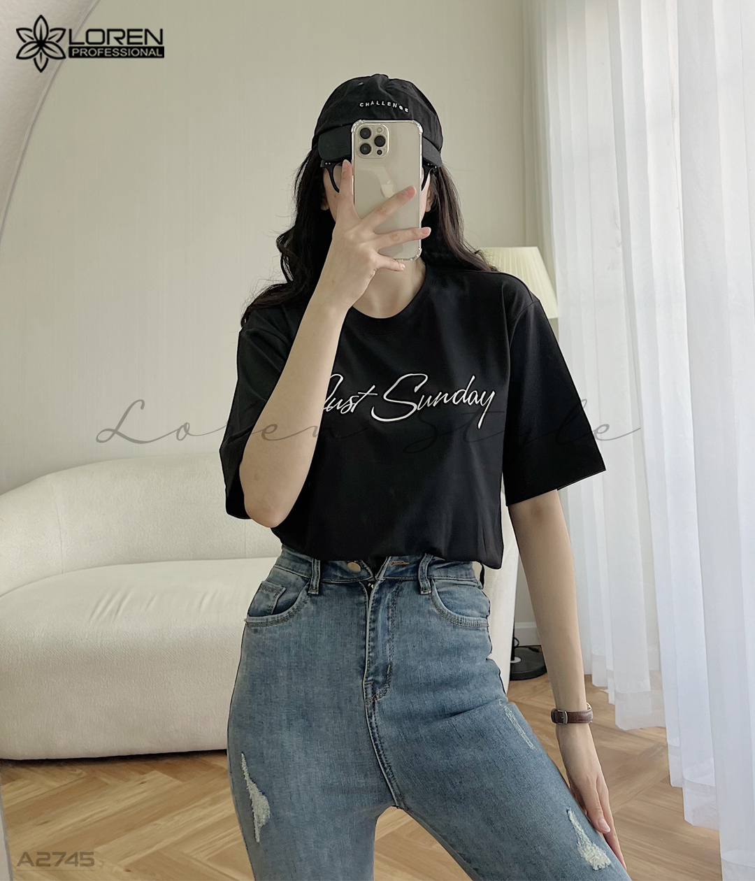 Áo thun nữ LOREN chữ Gust sunday đen A2745