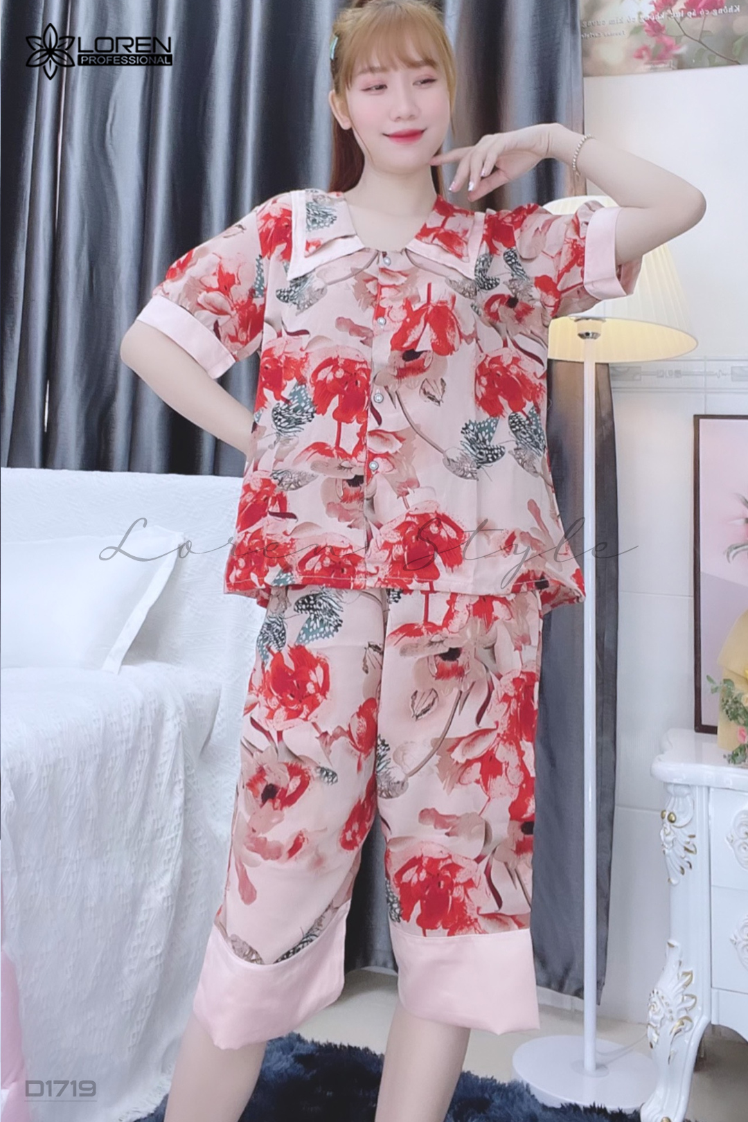 Đồ ngủ pijama lửng phối màu hồng D1719