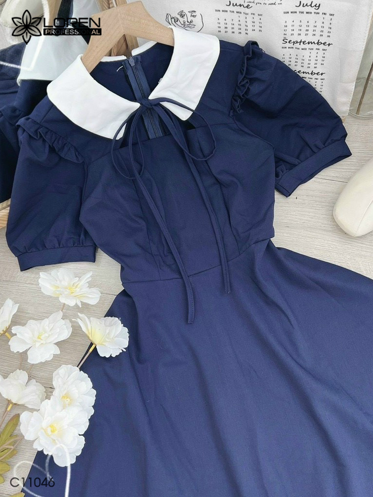 Đầm LOREN midi cổ sen C11046