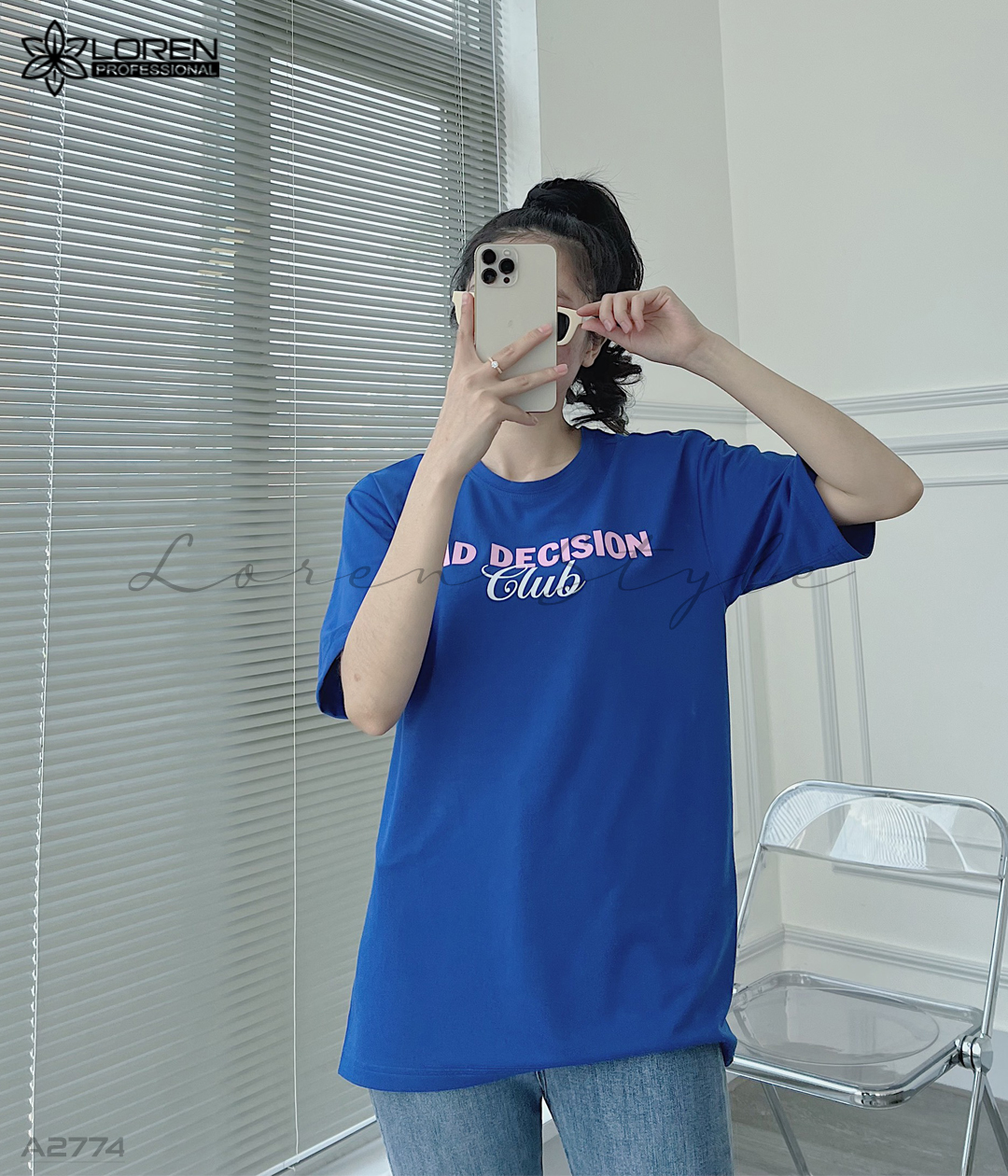 Áo thun nữ LOREN in chữ Bad Decision xanh A2774