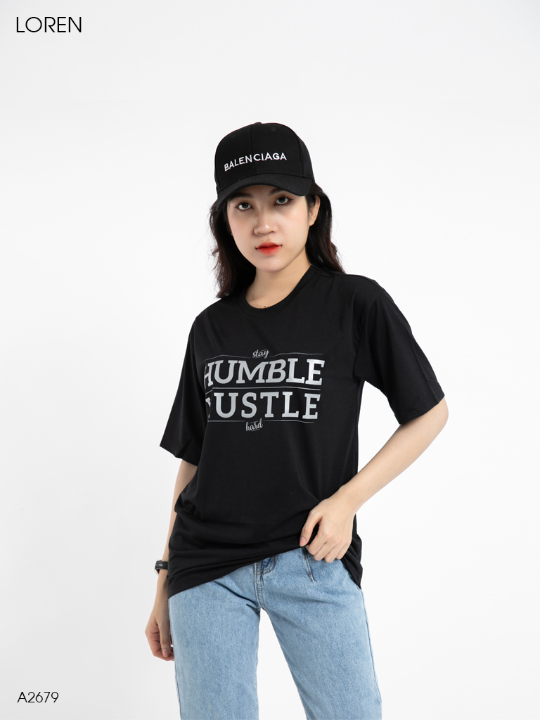 Áo thun nữ LOREN hình chữ đen A2679