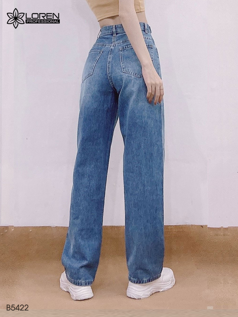 Quần jean ống rộng LOREN trơn xanh B5422