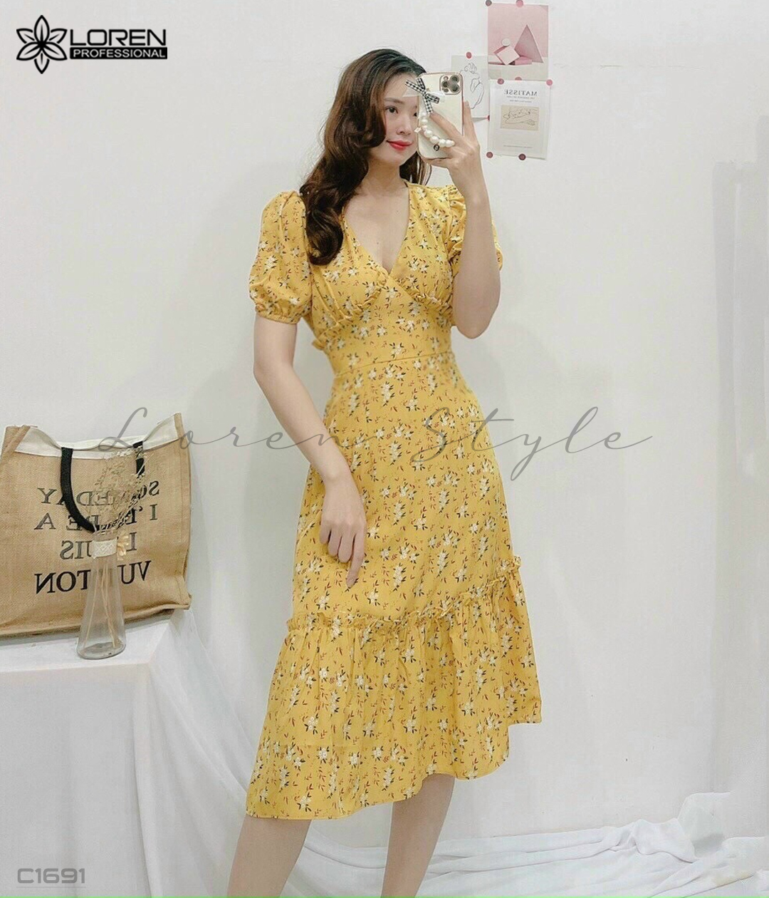 Đầm hoa nhí maxi đuôi cá vàng C1691