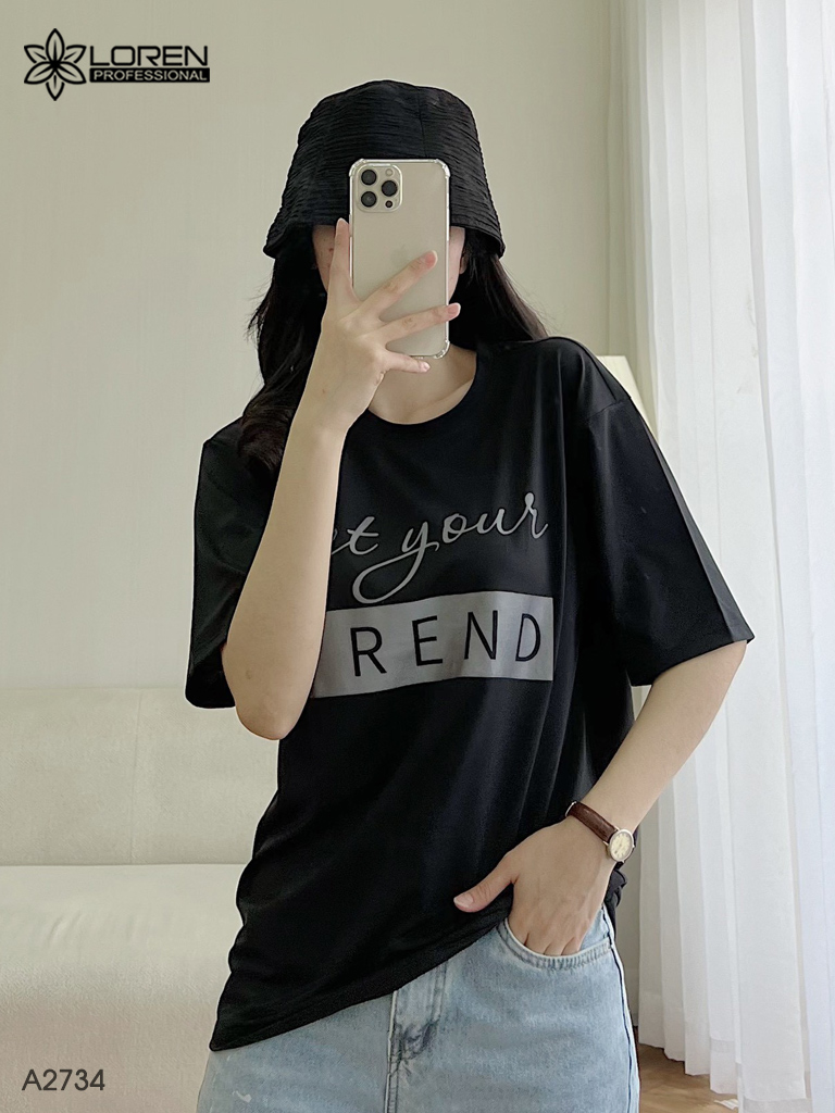 Áo thun nữ LOREN in chữ đen A2734
