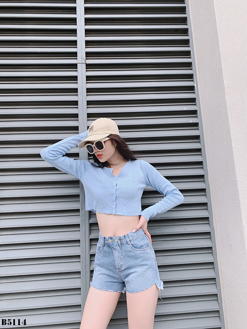 Quần jean short 2 nút tua xanh B5114