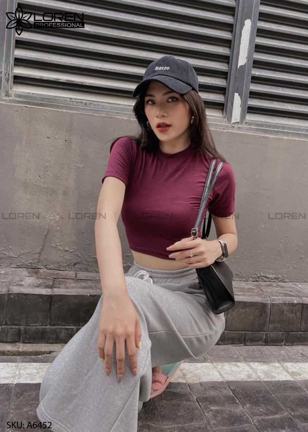 Áo croptop cổ tròn tay ngắn đỏ A6452