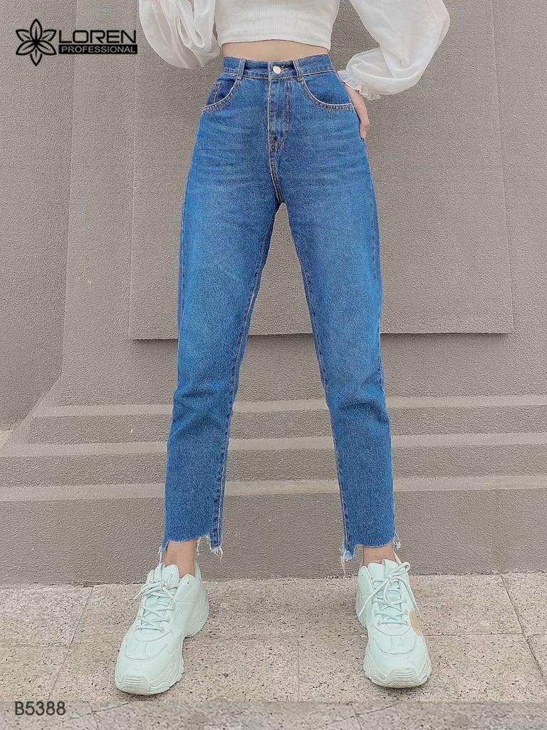 Quần jean baggy LOREN xẻ tua xanh B5388