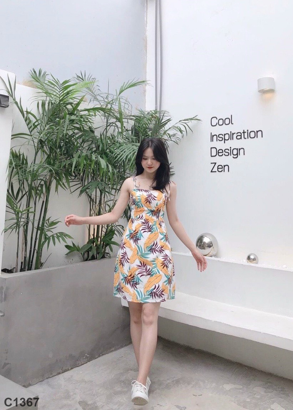 Đầm 2 dây lụa hoa C1367