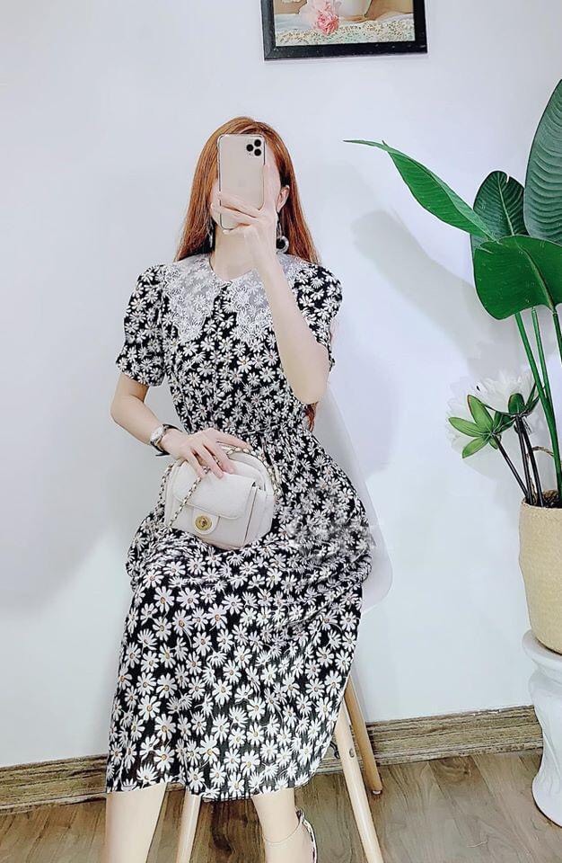Đầm hoa cúc đen C1126