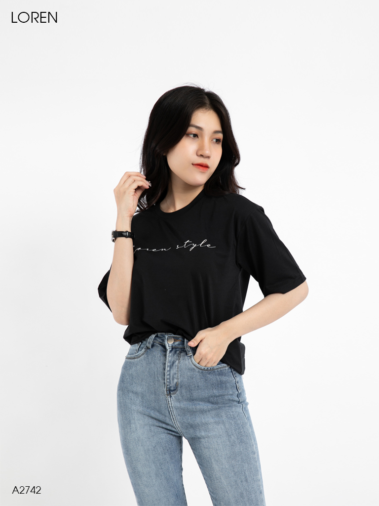 Áo thun nữ LOREN chữ Loren style đen A2742