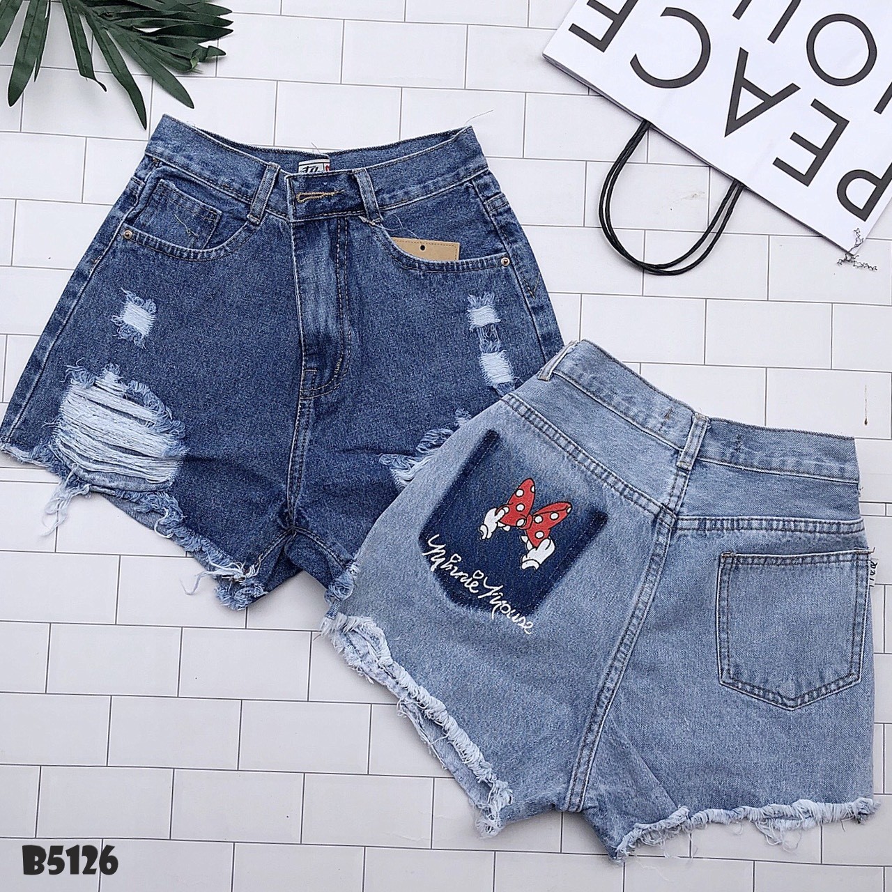 Quần jean short rách tua xanh B5126