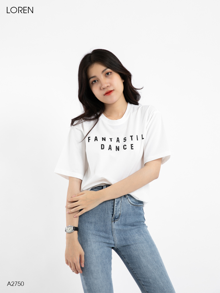 Áo thun nữ LOREN chữ in trắng A2750