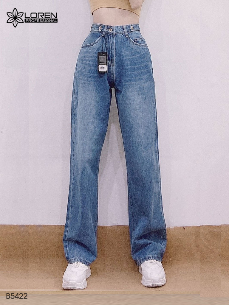 Quần jean ống rộng LOREN trơn xanh B5422
