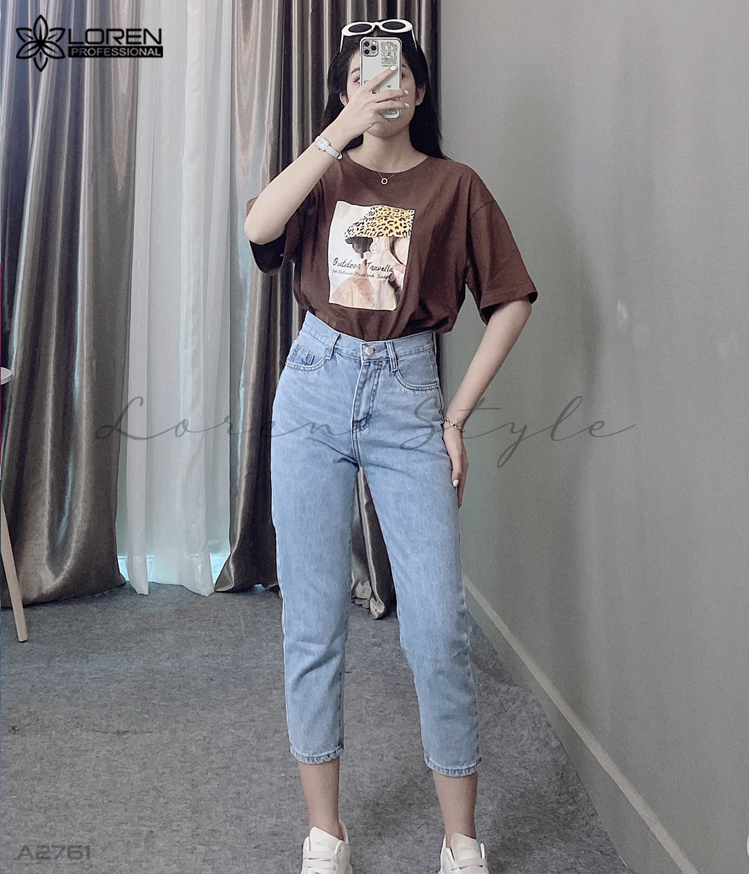 Áo thun nữ LOREN in hình nâu A2761