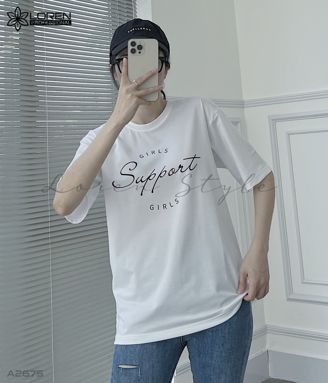 Áo thun nữ LOREN girls support trắng A2675