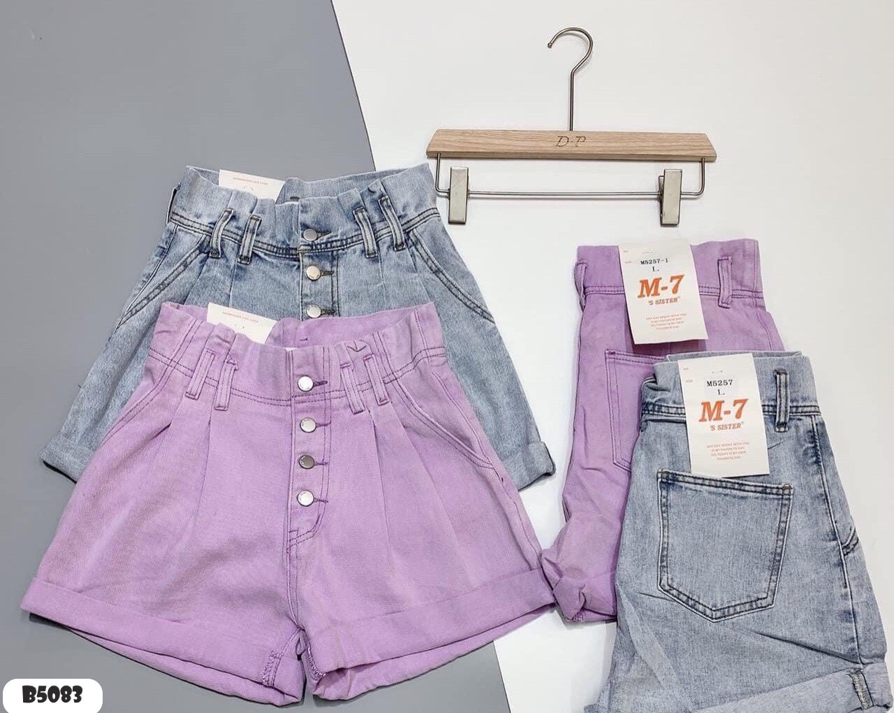Quần kaki short nhiều nút tím B5083