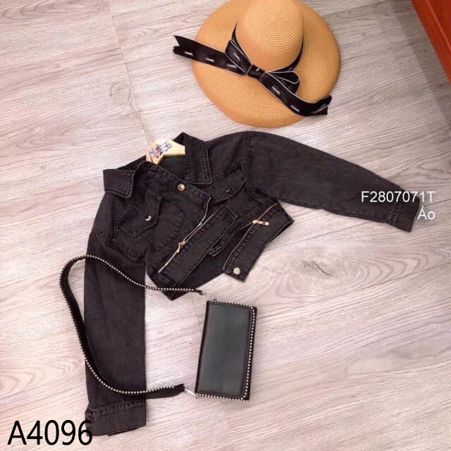 Áo khoác jean ngắn dây kéo đen A4096