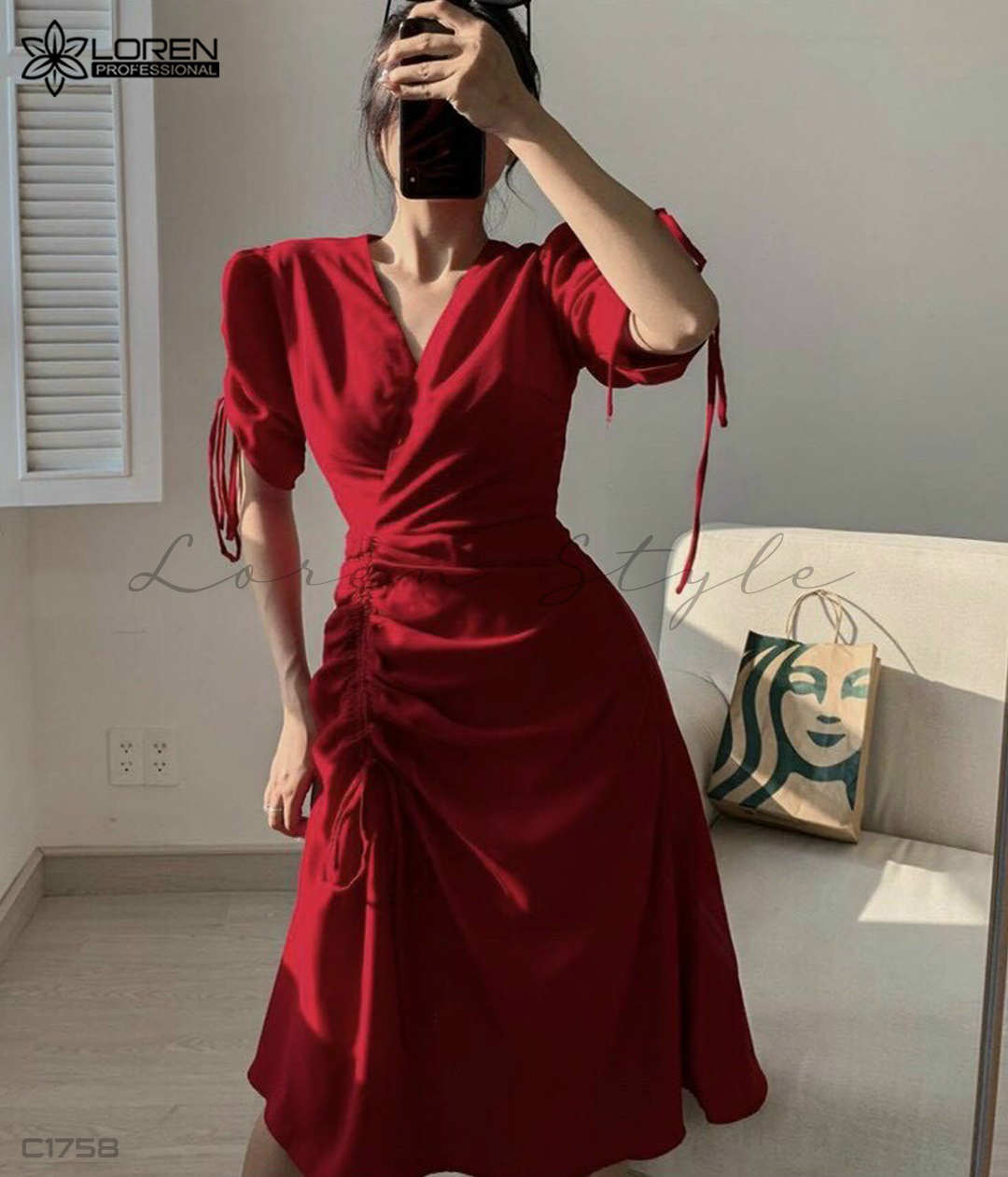 Đầm xòe dây rút đỏ C1758