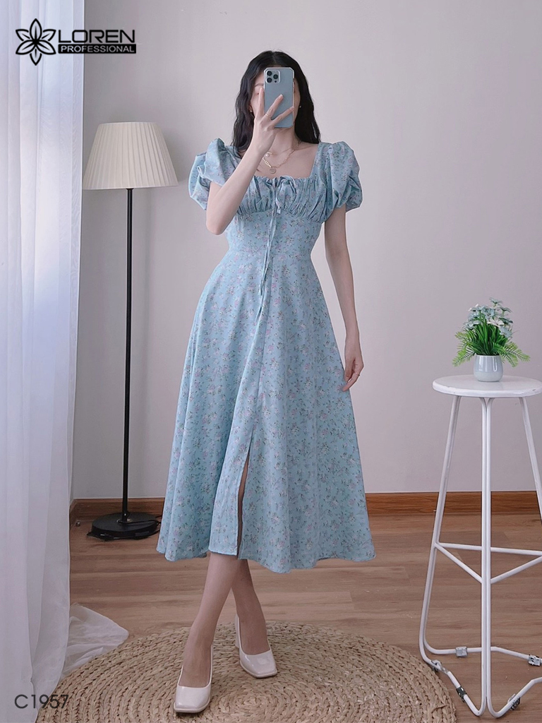 Đầm nữ LOREN hoa xanh C1957