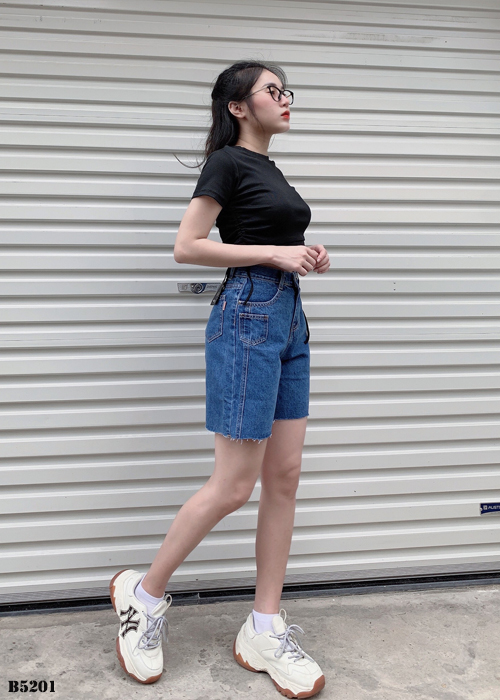 Quần jean ngố sọc tua xanh B5201