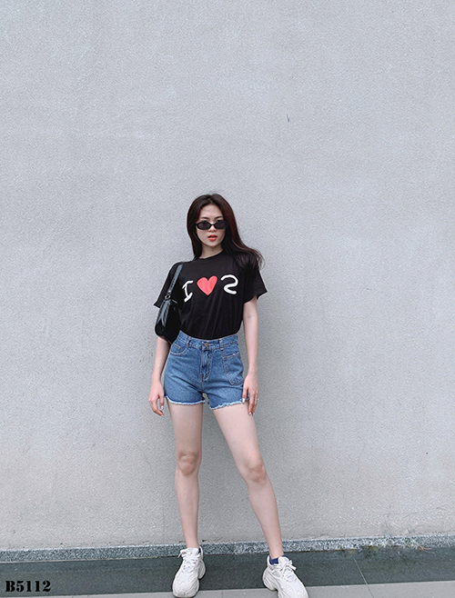 Quần jean short kiểu túi tua xanh B5112
