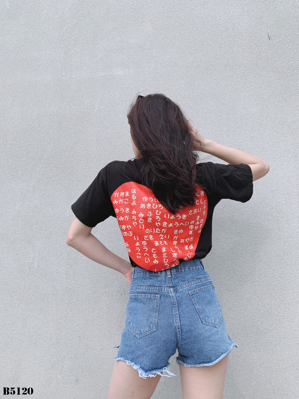 Quần jean short xẻ lai tua xanh B5120