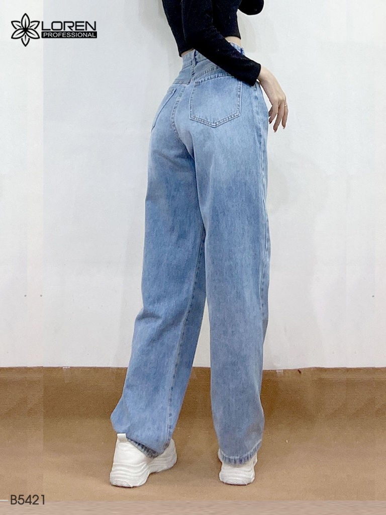 Quần jean ống rộng LOREN trơn xanh B5421