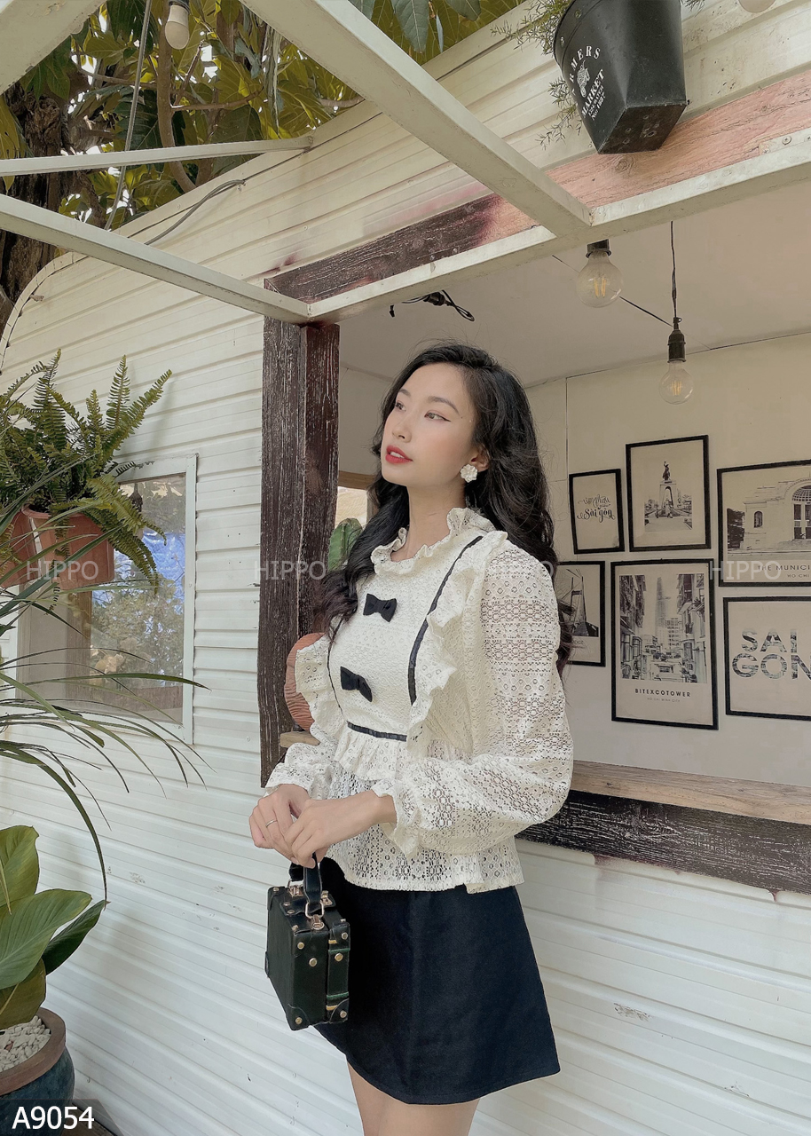 Set áo nơ chân váy đen A9054