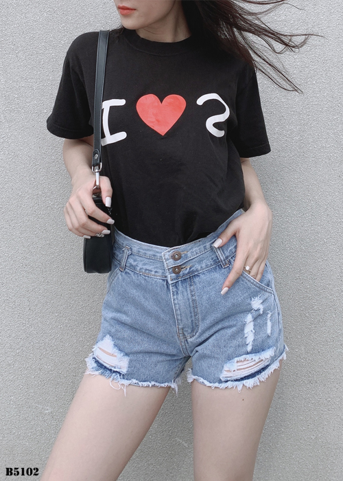 Quần jean short rách tua xanh B5102