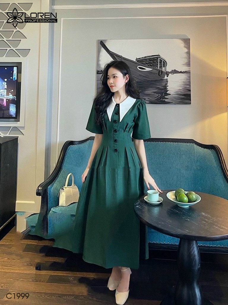 Đầm nữ LOREN cổ petter tay phồng C1999