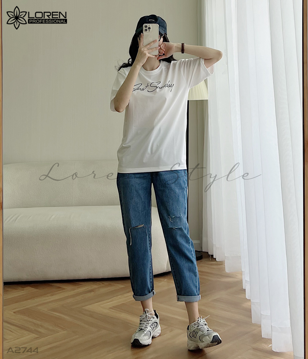 Áo thun nữ LOREN chữ Gust sunday trắng A2744