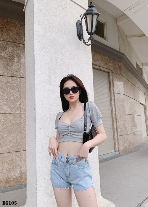 Quần jean short 2 nút tua xanh B5105