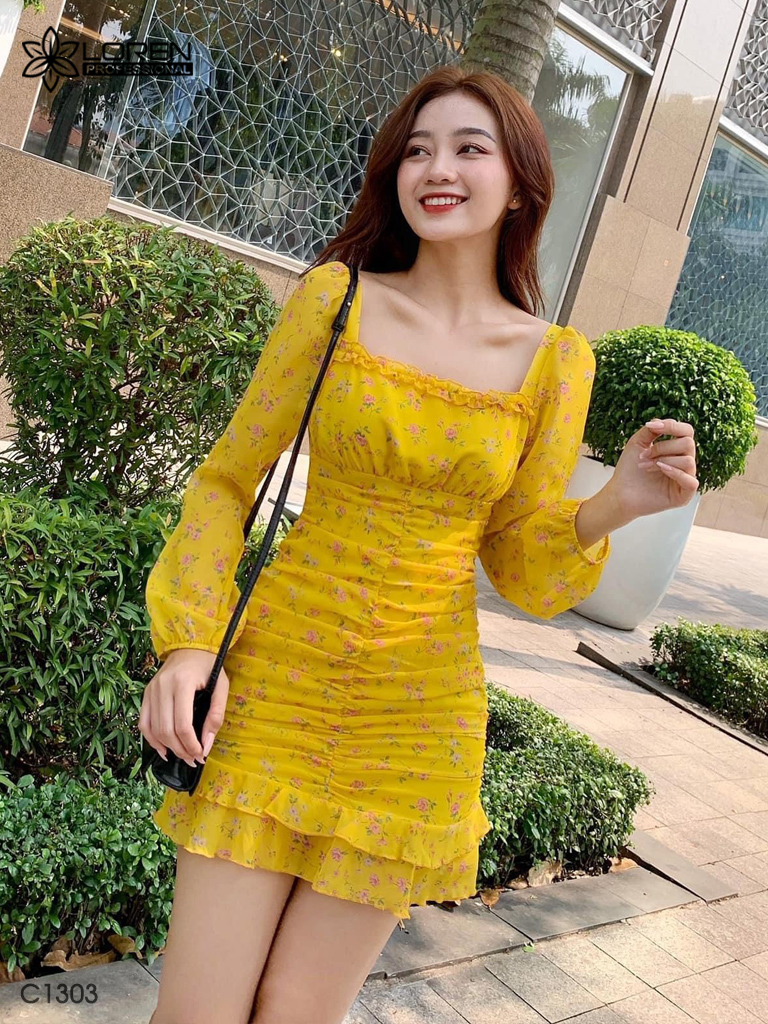 Đầm Hoa bèo tay vàng C1303