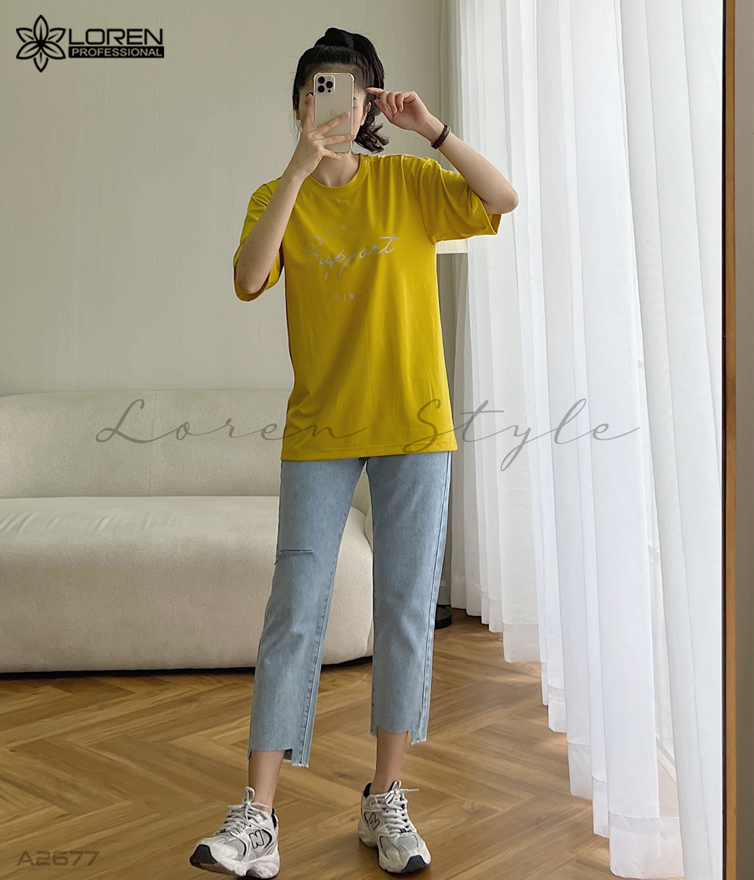 Áo thun nữ LOREN girls support vàng A2677