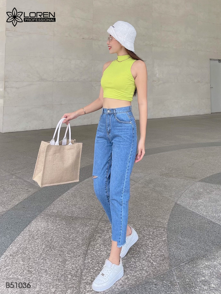 Quần jean baggy LOREN rách tua B51036