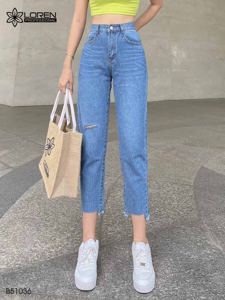 Quần jean baggy LOREN rách tua B51036