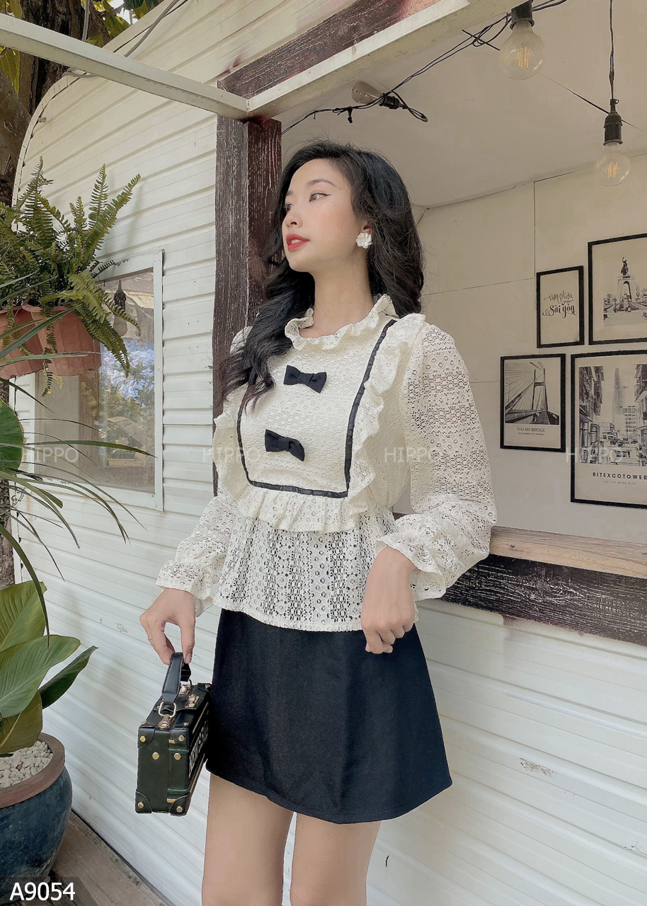 Set áo nơ chân váy đen A9054