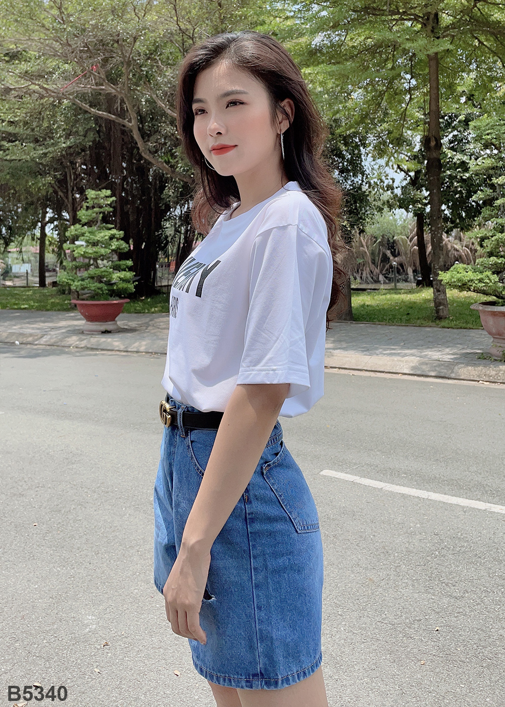 Quần jean ngố rách xanh B5340