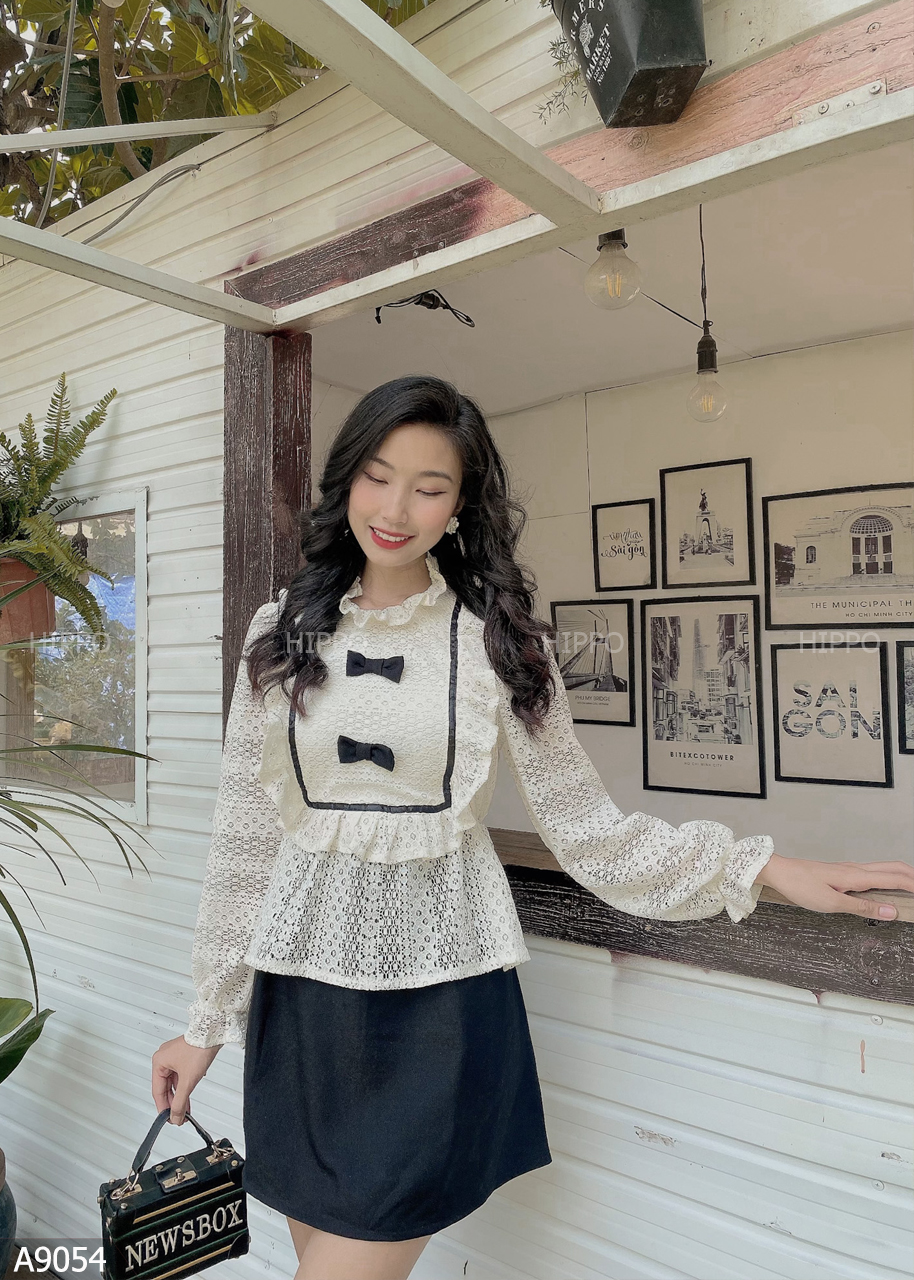 Set áo nơ chân váy đen A9054