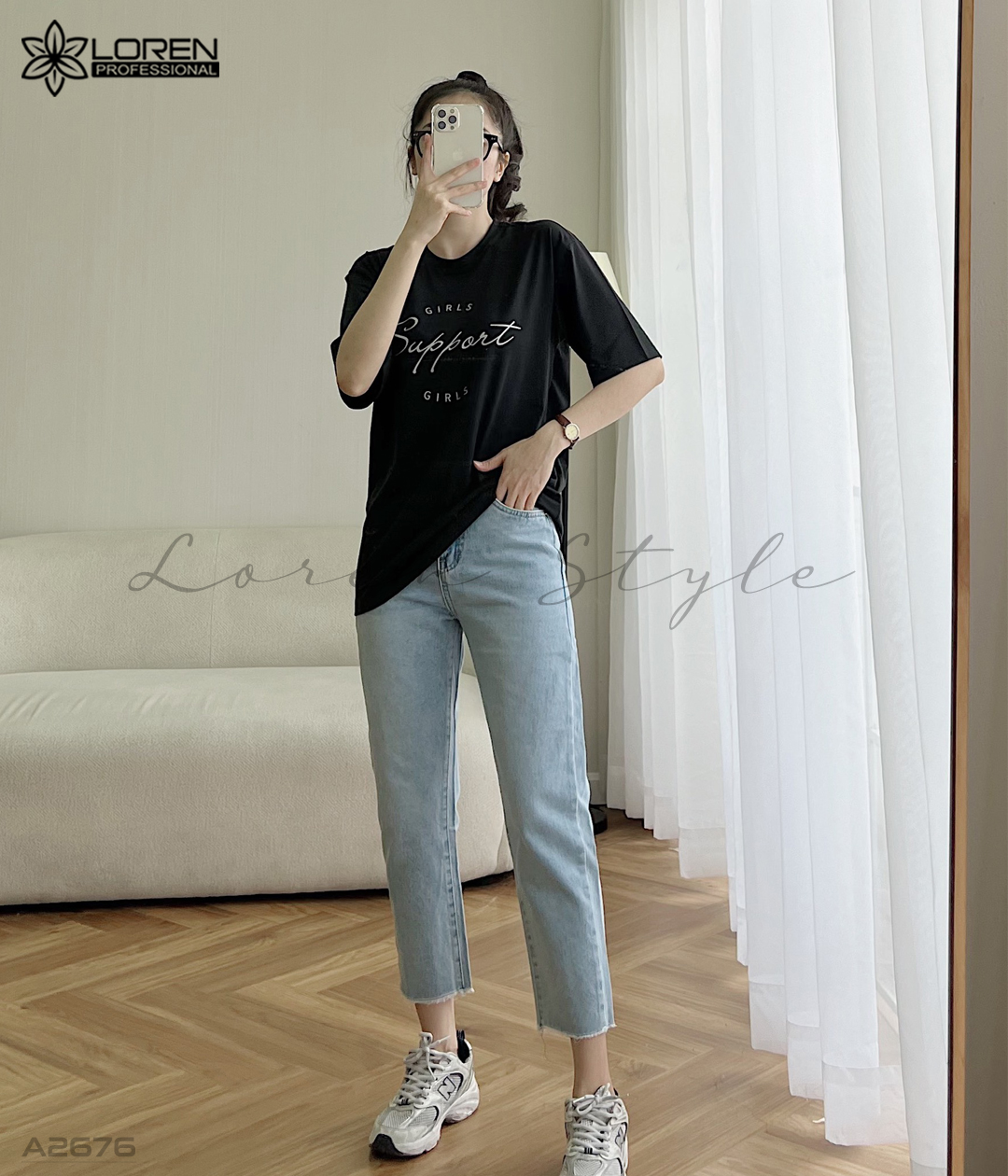 Áo thun nữ LOREN girls support đen A2676