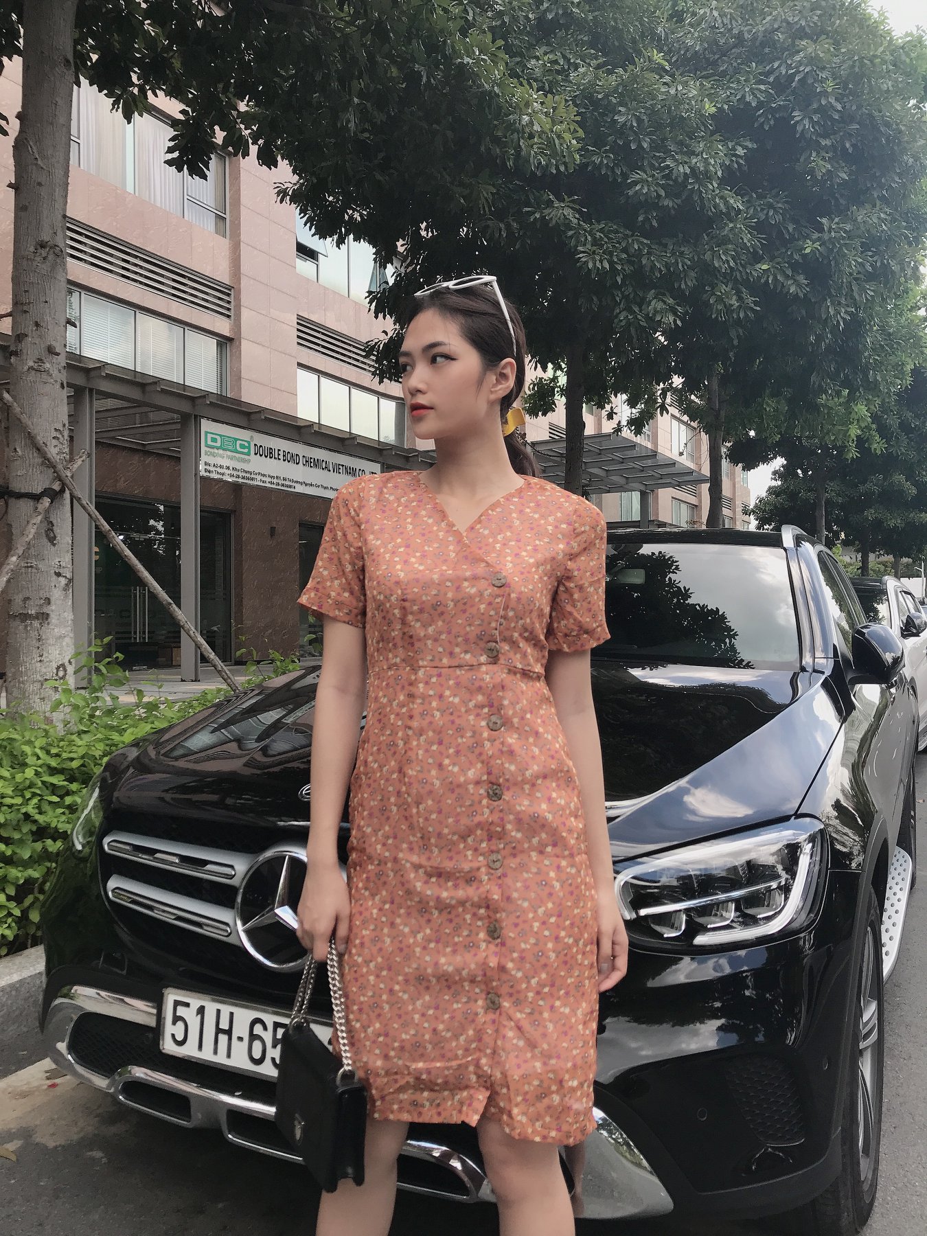 Đầm LOREN hoa nhí cam C1134