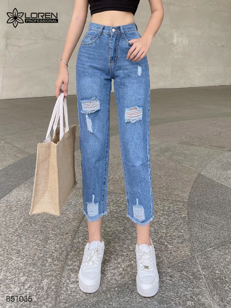 Quần jean baggy LOREN rách tua B51035